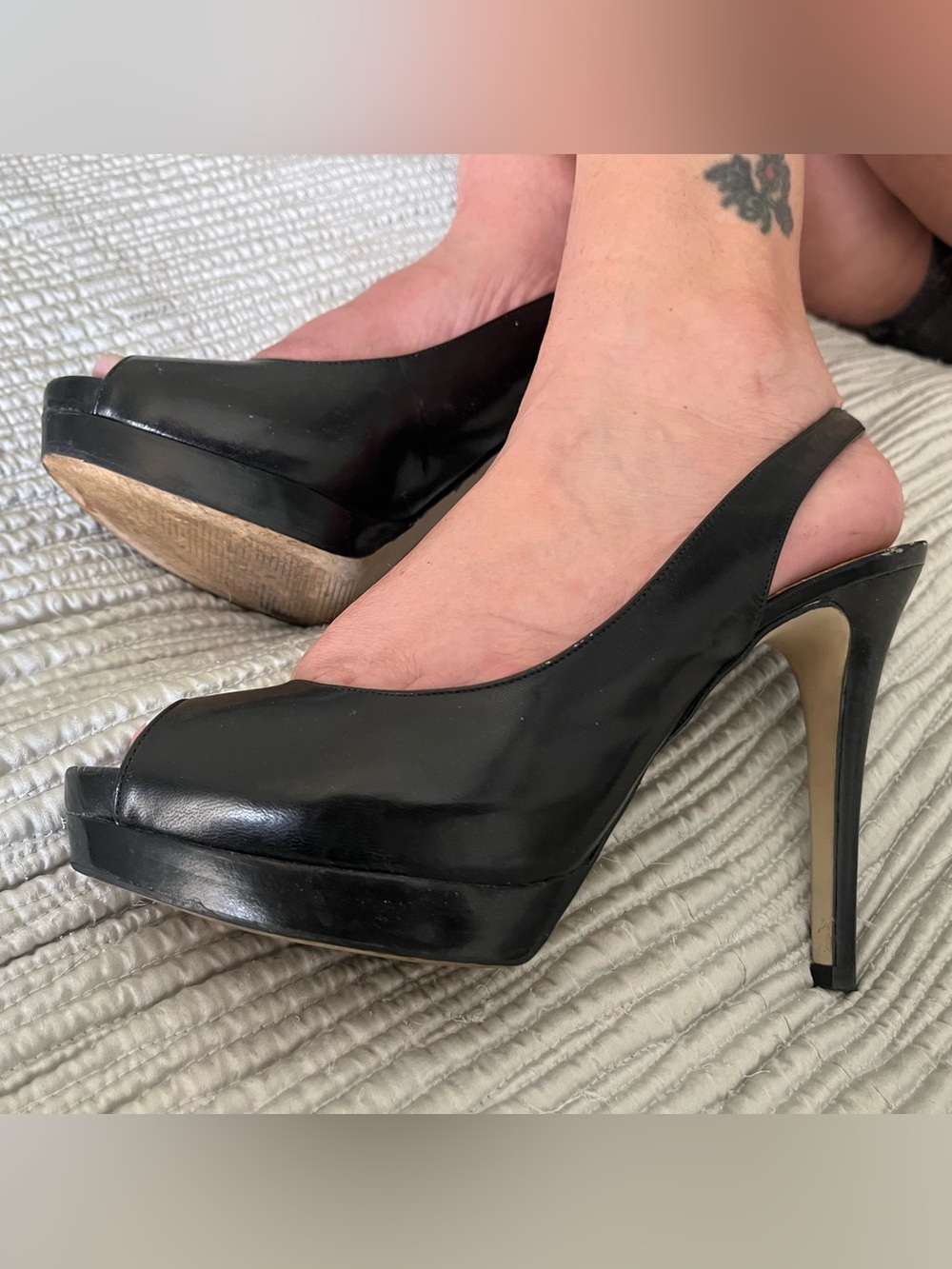 Guess Black Patent Peep-Toe Slingback Heels